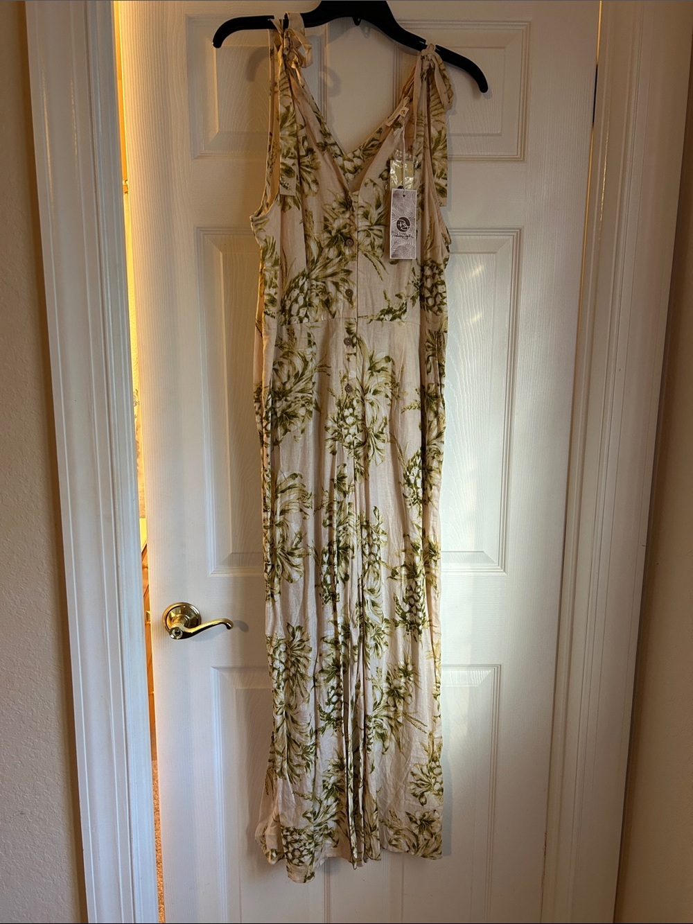 Panama Jack Cream and Green Floral Jumper-Sz M